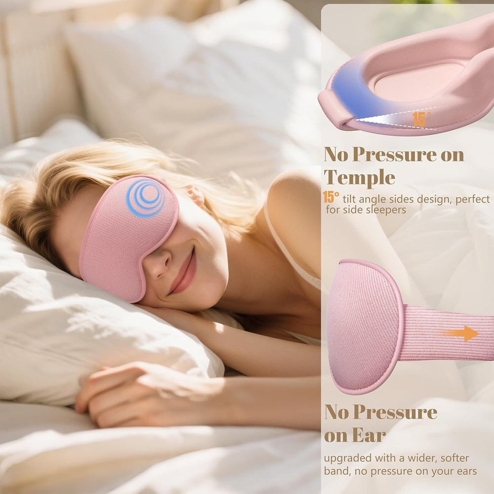 Blackout Sleep Mask, 3D Contoured, Soft Adjustable, Memory Foam (Pink)