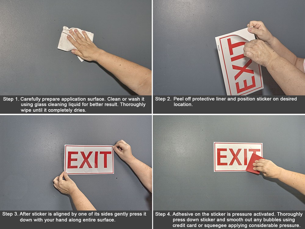 2 x Exit Indicator Sticker - Office Safety Decal - Emergency Exit Sign 10.5 x 6