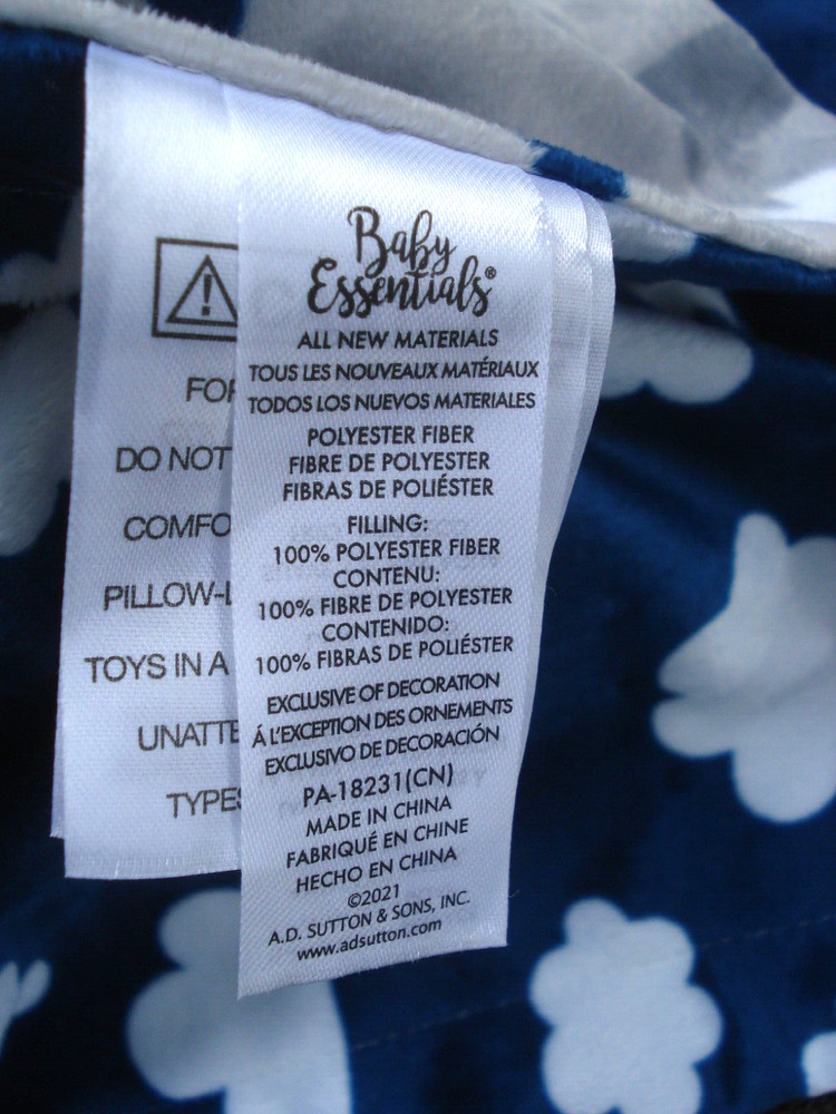 Baby Essentials Plush Blue Gray Bear Security Blanket Mountains Clouds NEW