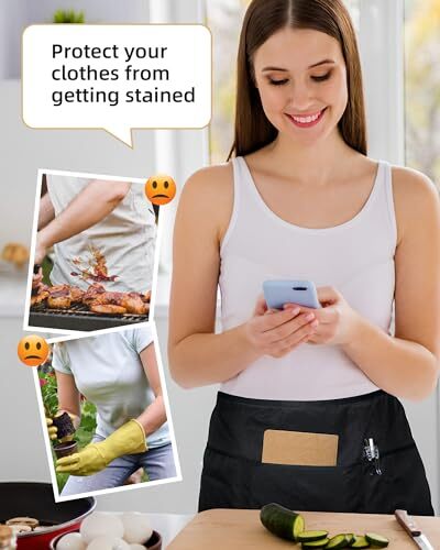Aprons with 4 Pockets (Available in 3 Pack / 7 Pack) 1 Pack Waist Apron- Black