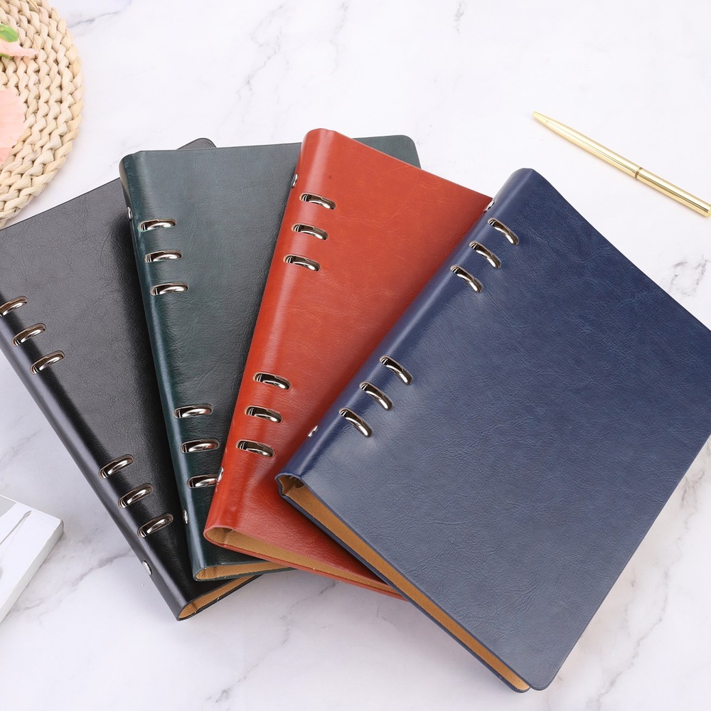 6 Ring Binder Cover 2pcs A5 Leather Notebook Binder with 160 Sheets Paper, Black