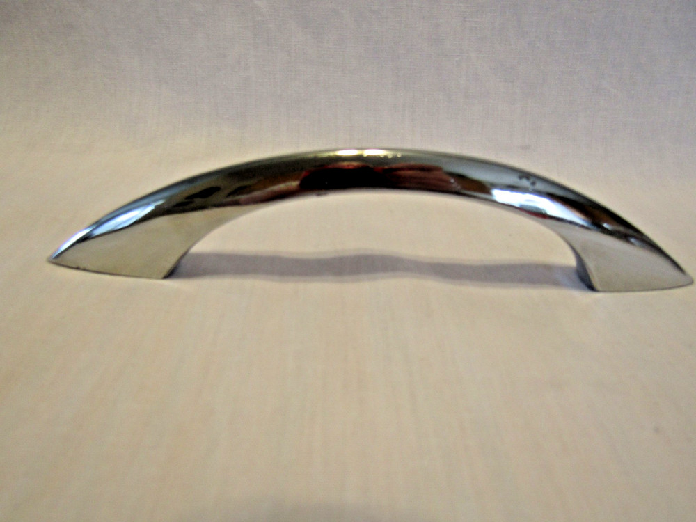 Vintage Long Sleek Heavy Chrome Drawer Pull Cabinet Handle Peaked Face