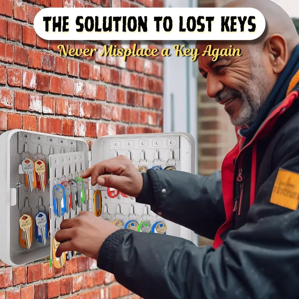 Key Box Wall Mount With Code - 40 Capacity Key Box Organizer, Lock Box Key Ho...