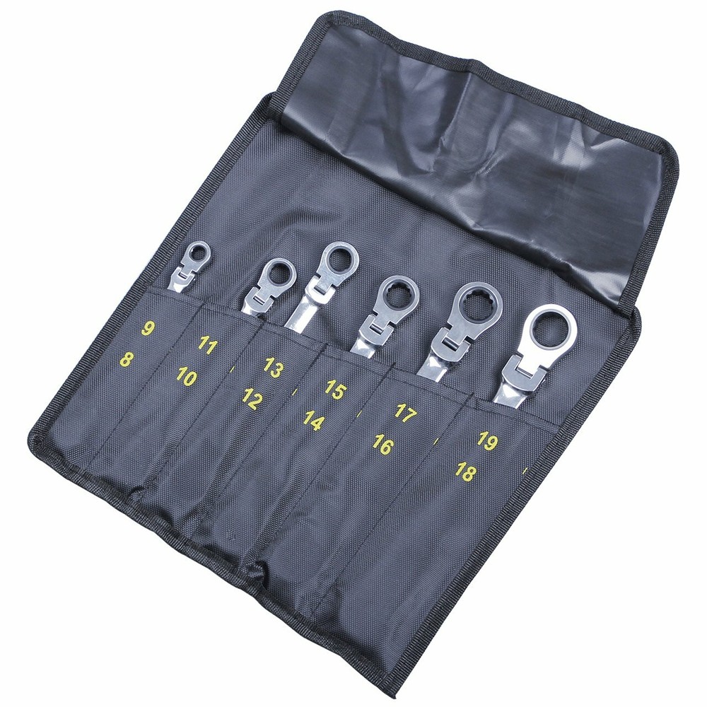 6Pc Double Box End Ratcheting Wrench Flex-Head Extra Long Heavy Duty Spanner Kit