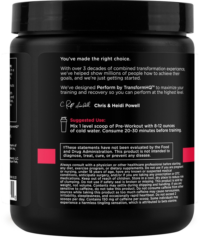 TransformHQ Pre-Workout (Pineapple Mango) 28 Servings - Perform - Gluten Free