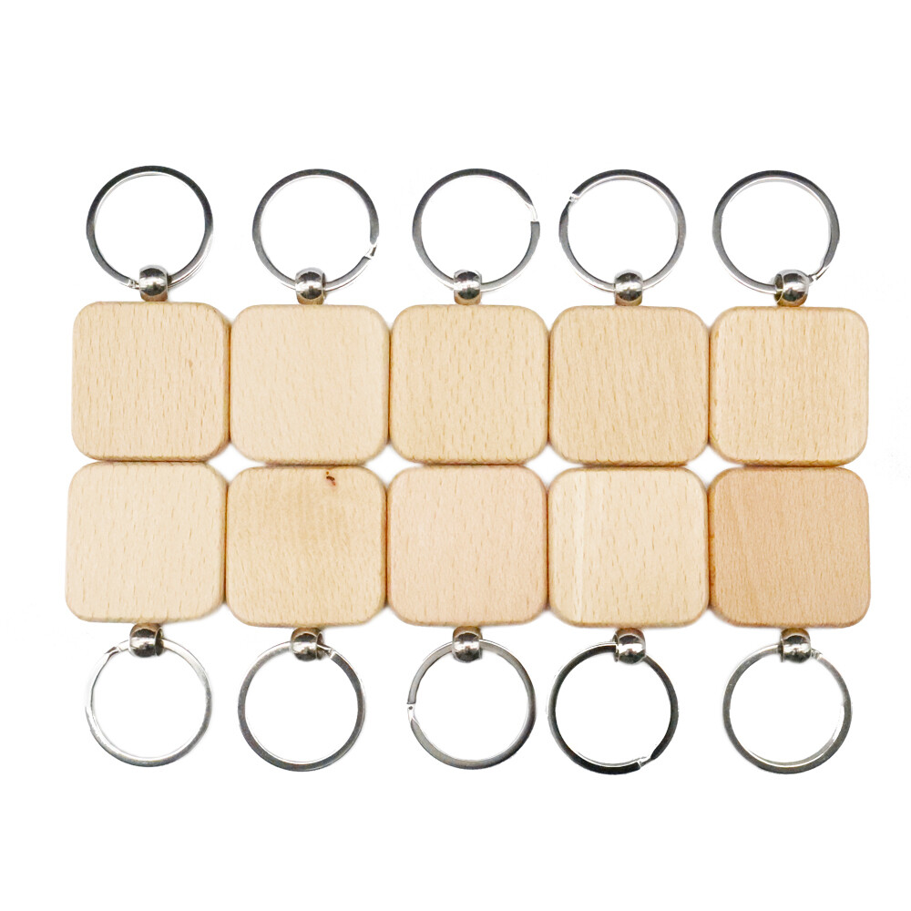 10 PACK DIY Square Blank Wood Keychain Custom Key Tags Personalized Gift