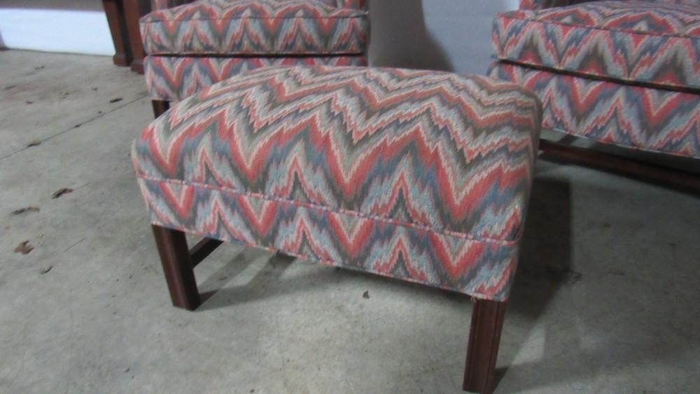 Pair Key City Wingback Chairs Ottoman Designer