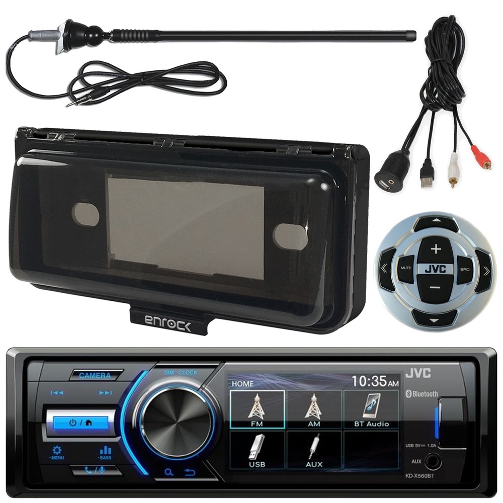 Motorcycle Bluetooth Receiver w/Cover, Wired Remote, Antenna, AUX Interface