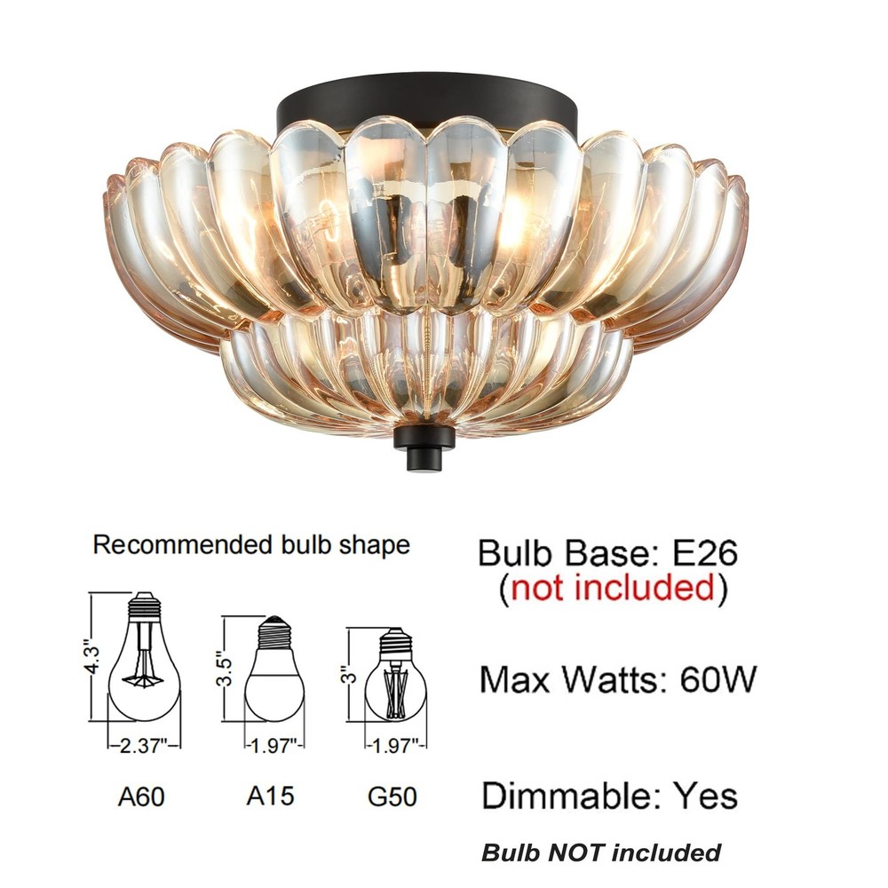 HYDELITE Modern Black Flush Mount Ceiling Light 3-Light Close to Ceiling Ligh...