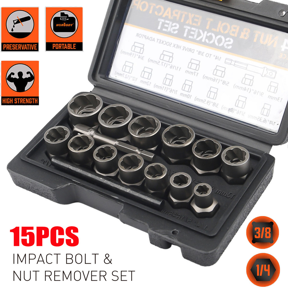15 Pcs Nut & Bolt Extractor Kit, of Bolt Removal Tool Set, Extractor Socket Tool