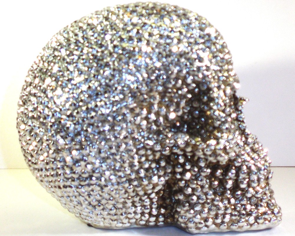 Silver Bead Skull Figurine Statue Skeleton Halloween