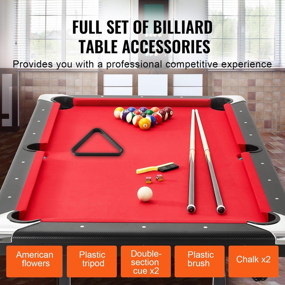 Functional 6.3ft Billiard Table Slim Build Easy Transport Black