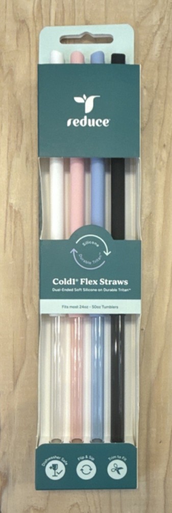 reduce Extra-Wide Reusable Soft Silicone Straws Multi-Color 4 Pack