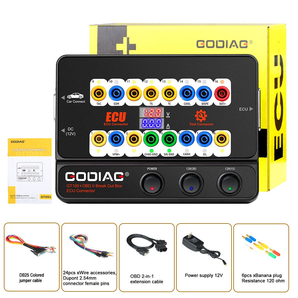 GODIAG GT100+ Pro OBDII Breakout Box E-CU Connector Electronic Current Display