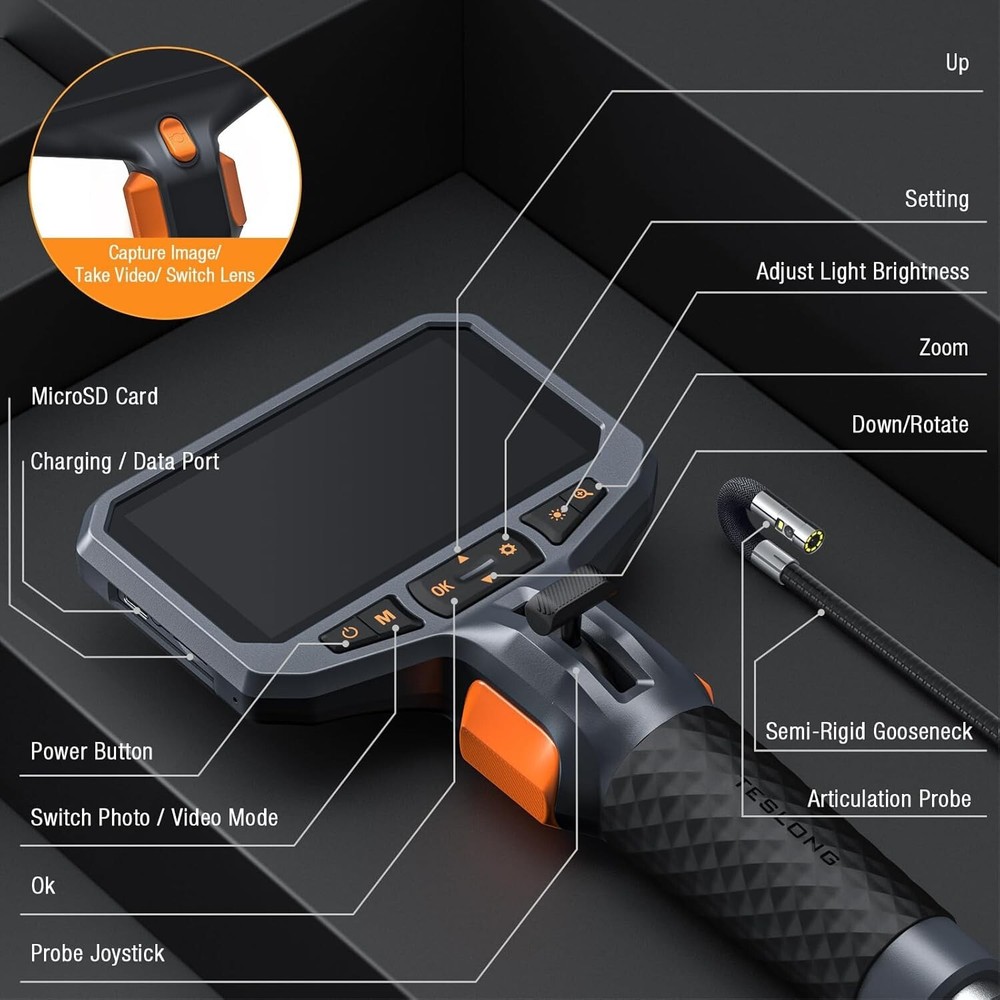 Bidirectional Dual-Lens Boroscope with Adjustable LED Lighting for Optimal View