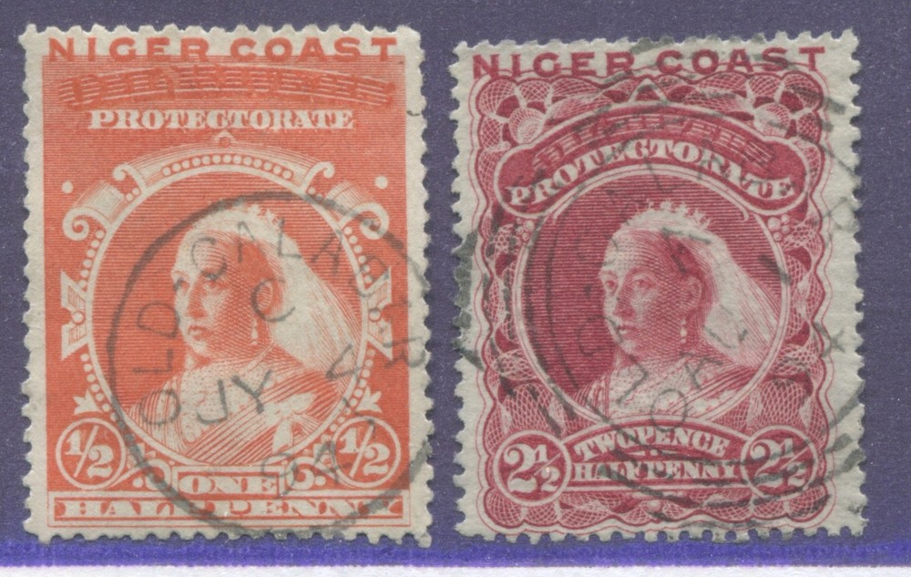 Niger Coast QV 1893 1/2d and 2 1/2d used