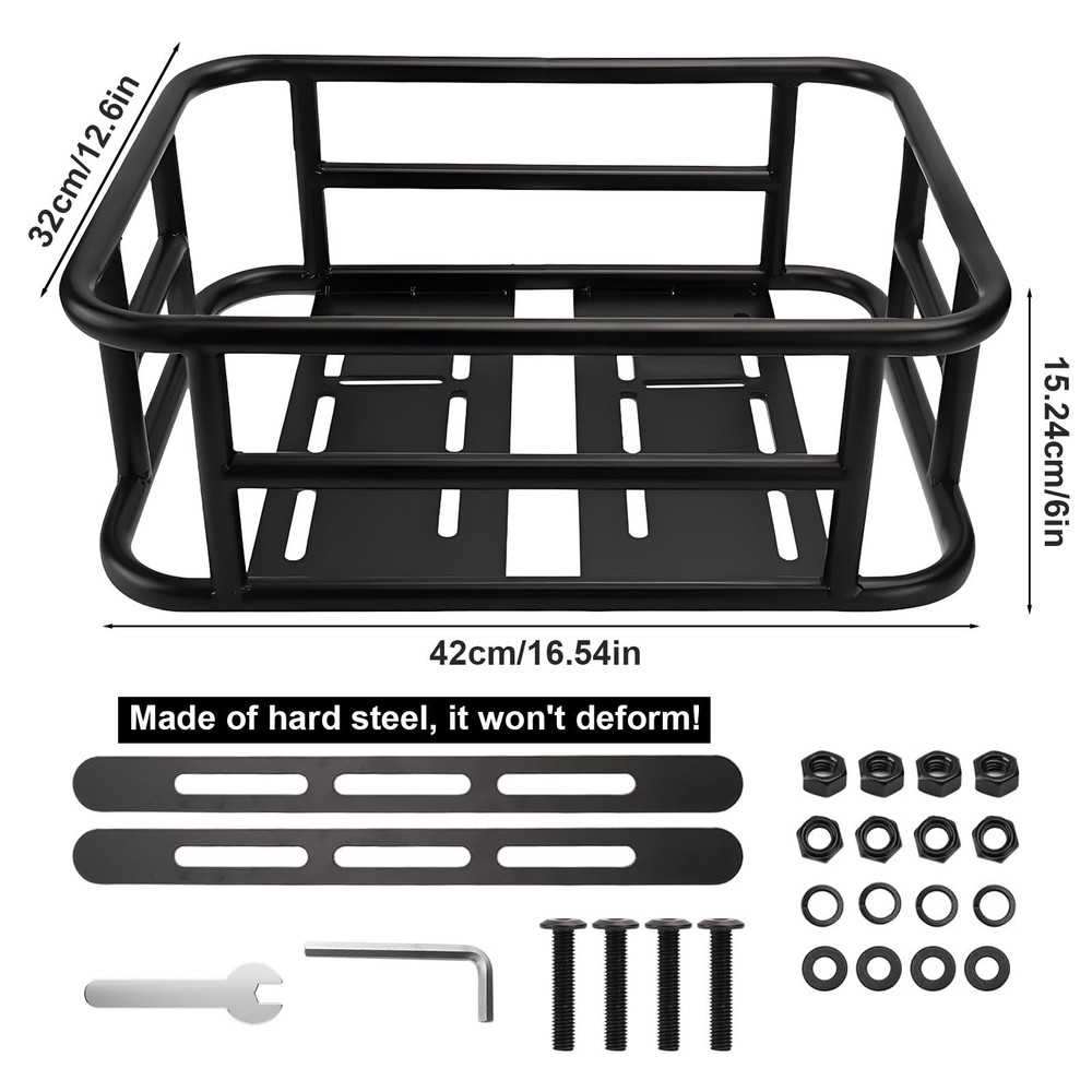 Heavy-Duty Rear Cargo Basket for Bikes & E-Bikes - Includes Large, black