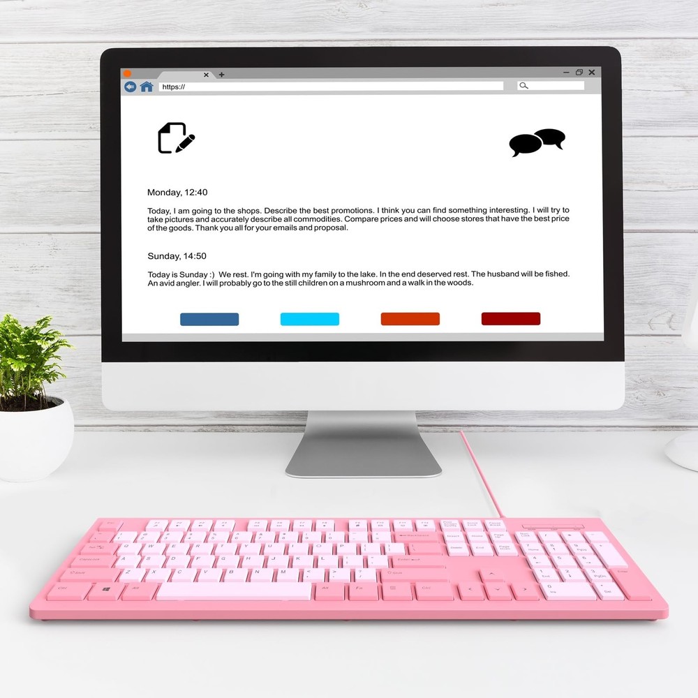 Wired Keyboard, Ultra-Thin USB Wired Computer Keyboard, Low-Profile Keys, Spi...