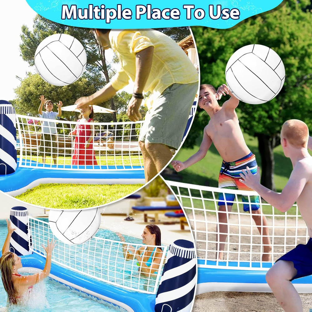 Inflatable Pool Games Volleyball Net Pool Float Set with 19" Beach Ball, Lightho