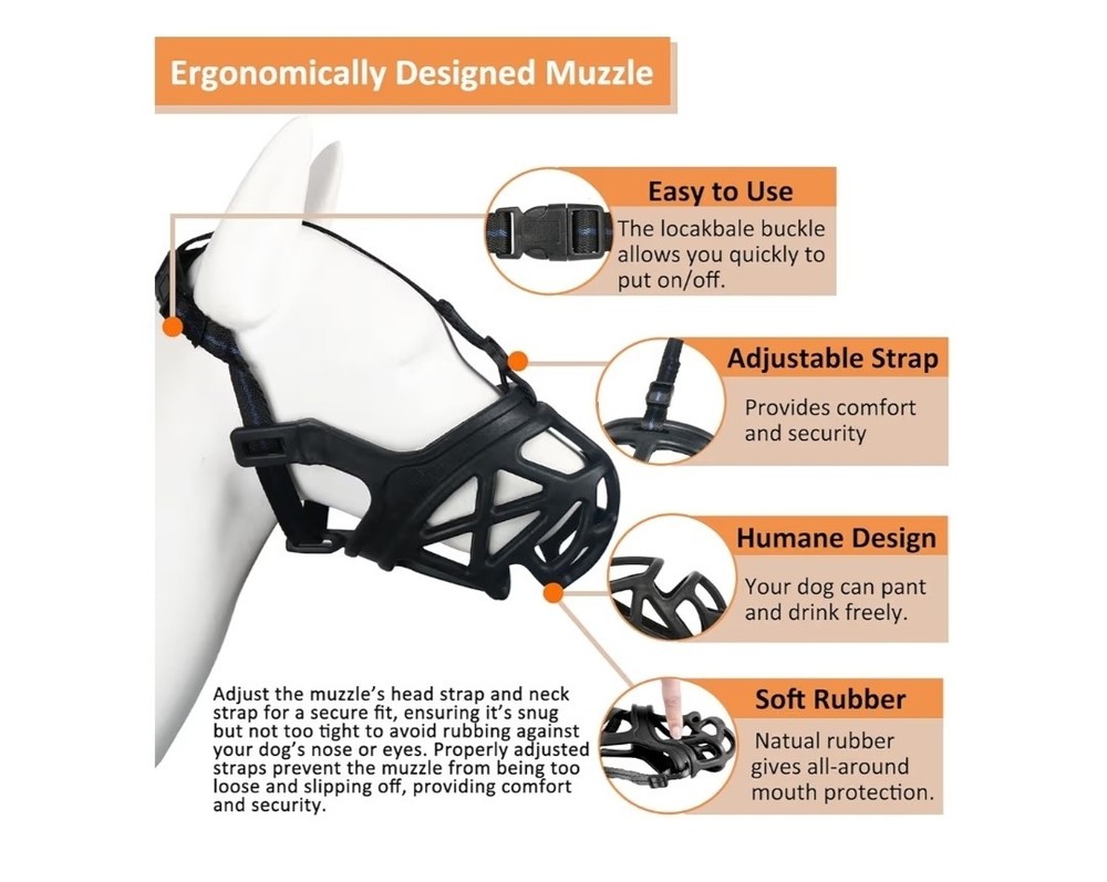 BARKLESS Dog Muzzle, Basket Muzzle For Biting/Chewing, Size L, Black Pre-owned