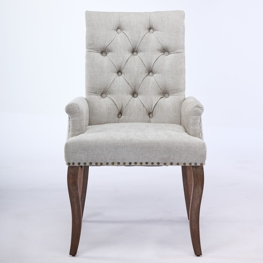 Upholstered Chenille Fabric Accent Dining Chair, Curved Solid Wood Legs, Elega