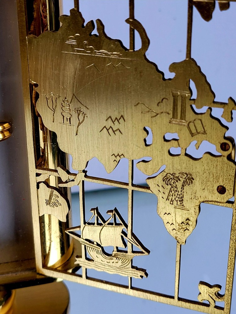 Saint Blaise Gold Tone Mantel Clock World Map Cutout