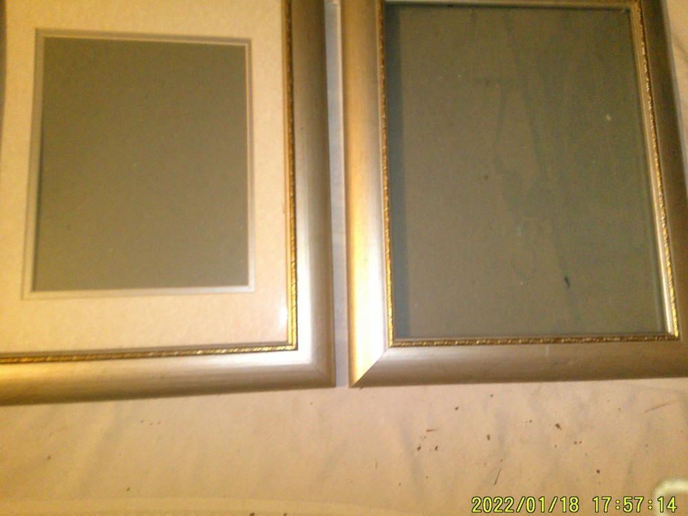 2 MATCHING WALL FRAMES SILVER DESTRESSED LOOK GOLD TRIM
