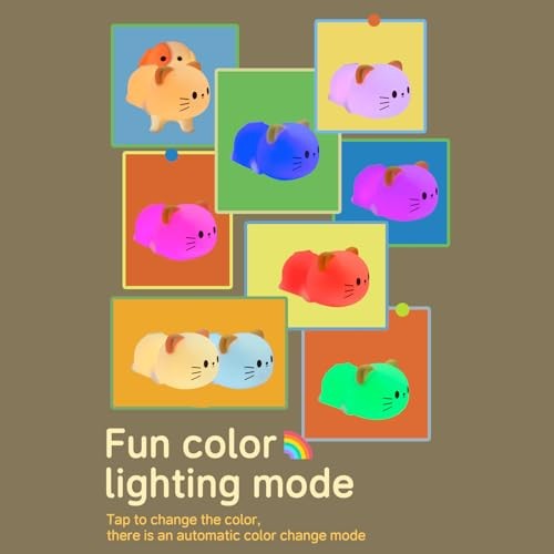 Led Cute Night Light, 7 Colors Dimmable Timer Bedside Lamp, Touch Control Cat