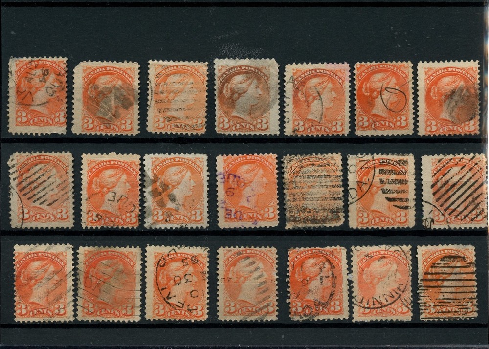 21 x copies 3 cent Small Queen lot Canada used