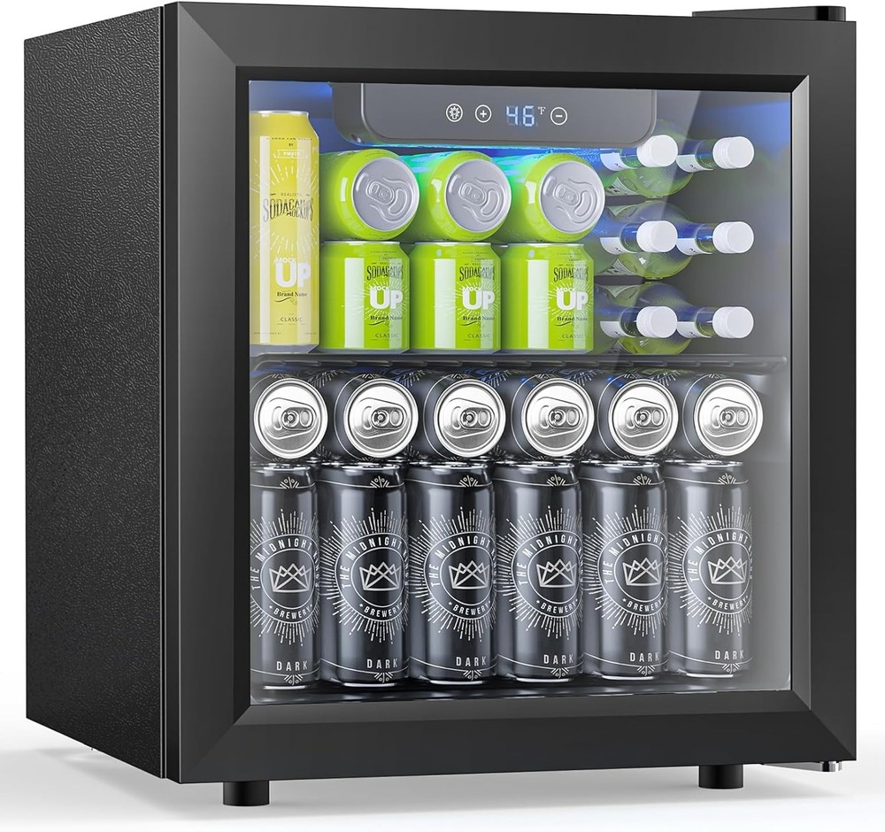 Compact 1.3 Cu.ft Beverage Refrigerator - Holds 50 Cans, Adjustable Temp Control