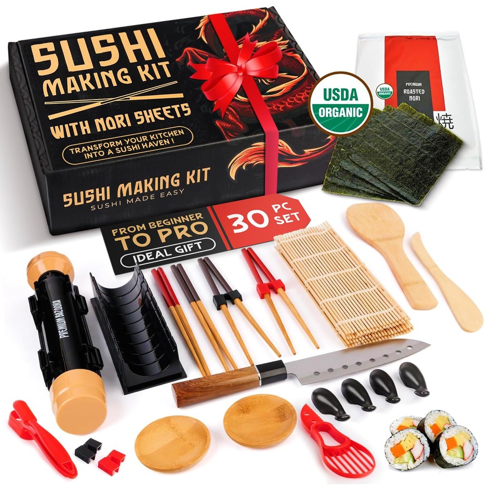 30 Pcs Sushi Making Kit – Bazooka Maker Kit, Black