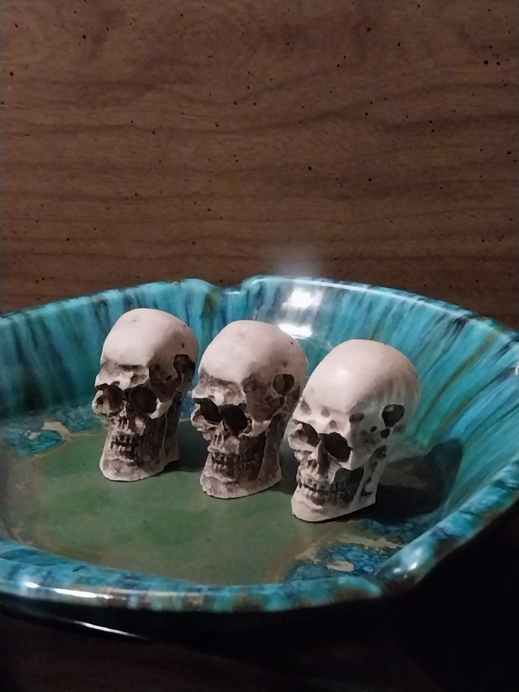 3 vintage  skull incense burners