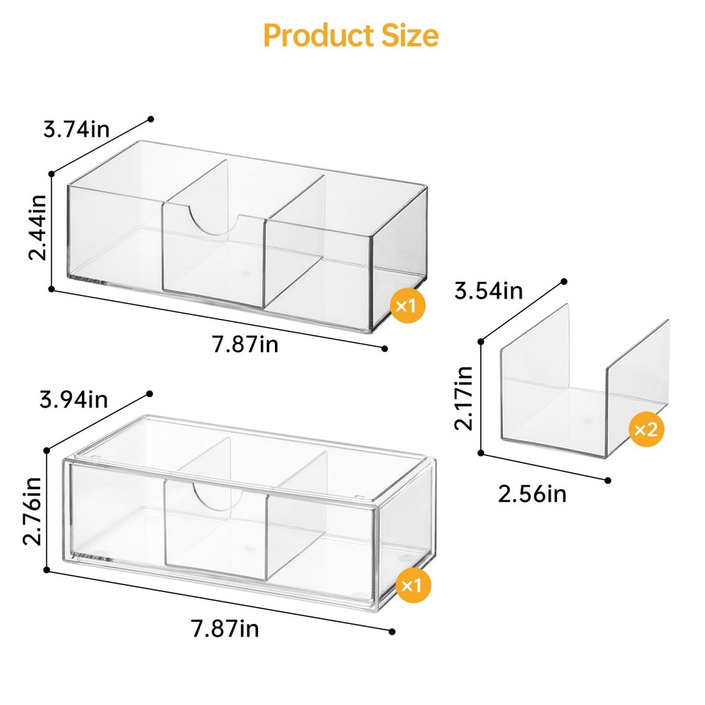 Medicine Cabinet Organizer 2 Pack, Stackable Storage Drawers with Removable D...