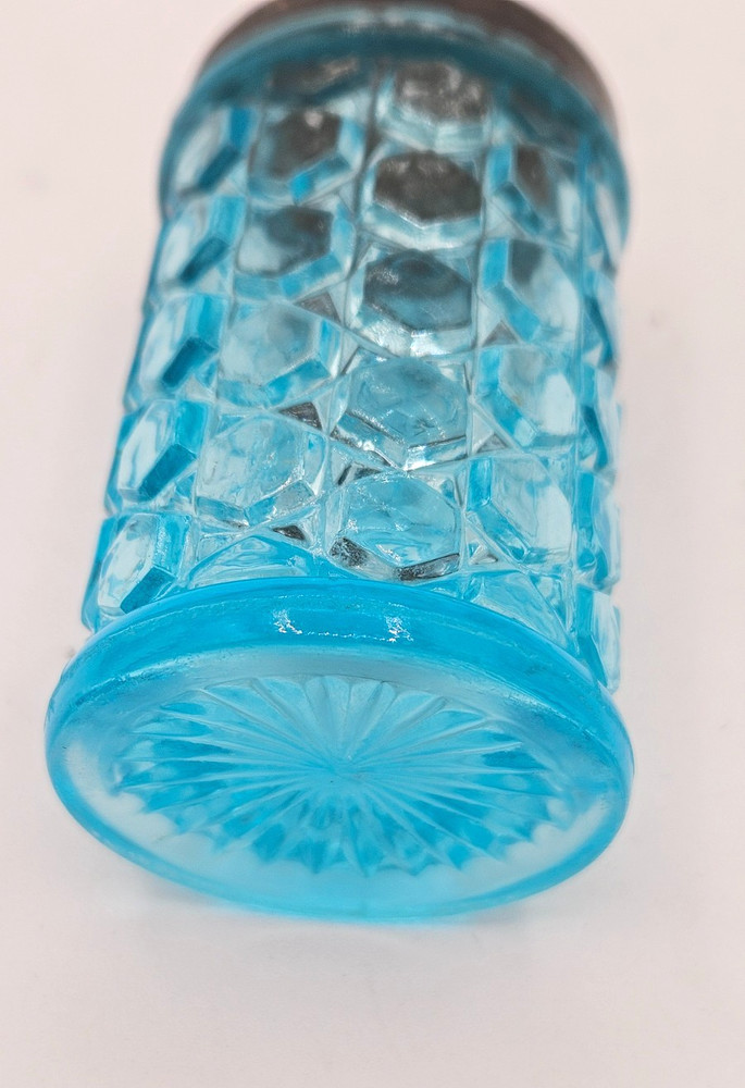 EAPG Blue Glass Salt Shaker Waffle Pattern