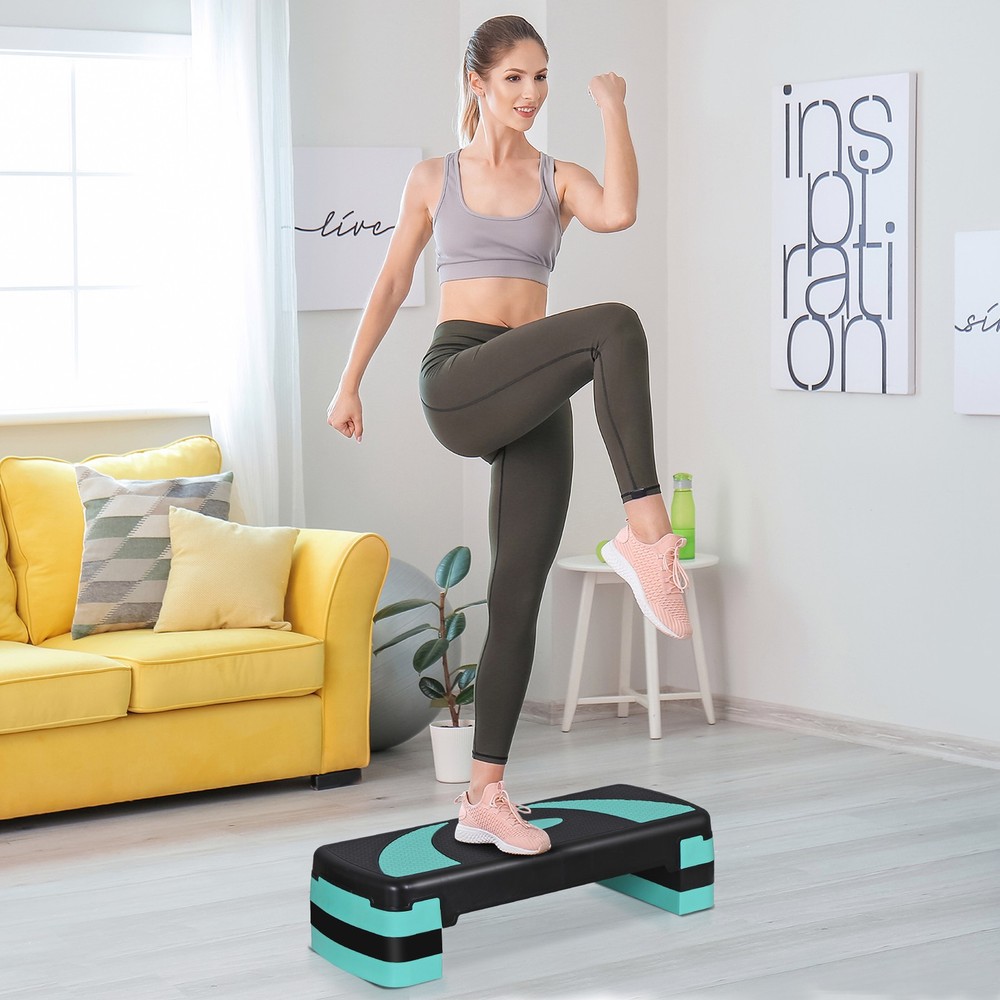 Adjustable Aerobic Stepper Workout Step with 4 Risers Exercise Platform Green
