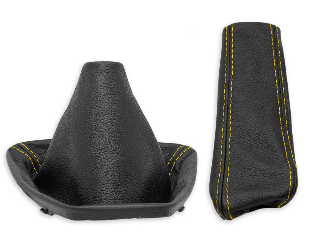 FOR BMW E90 E91 GEAR SHIFT + HANDBRAKE GAITER LEATHER STITCHING YELLOW + FRAME
