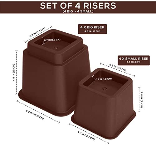 Adjustable Bed Risers, Stackable Frame Furniture Risers, 3, 5 or 8 Inch Height