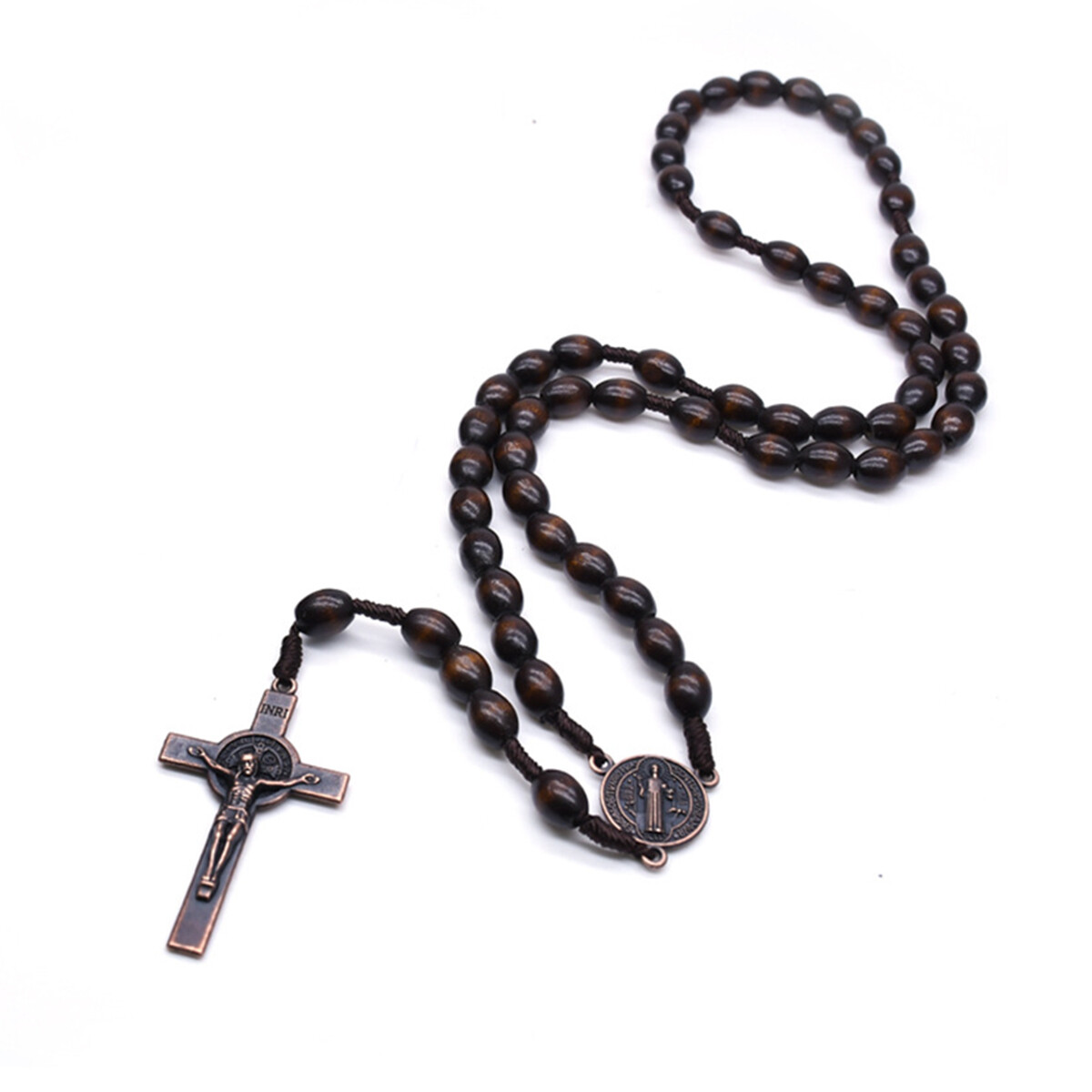 Saint St Benedict Wood Beads Rosary Prayer Crucifix Cross Jerusalem Deep Brown