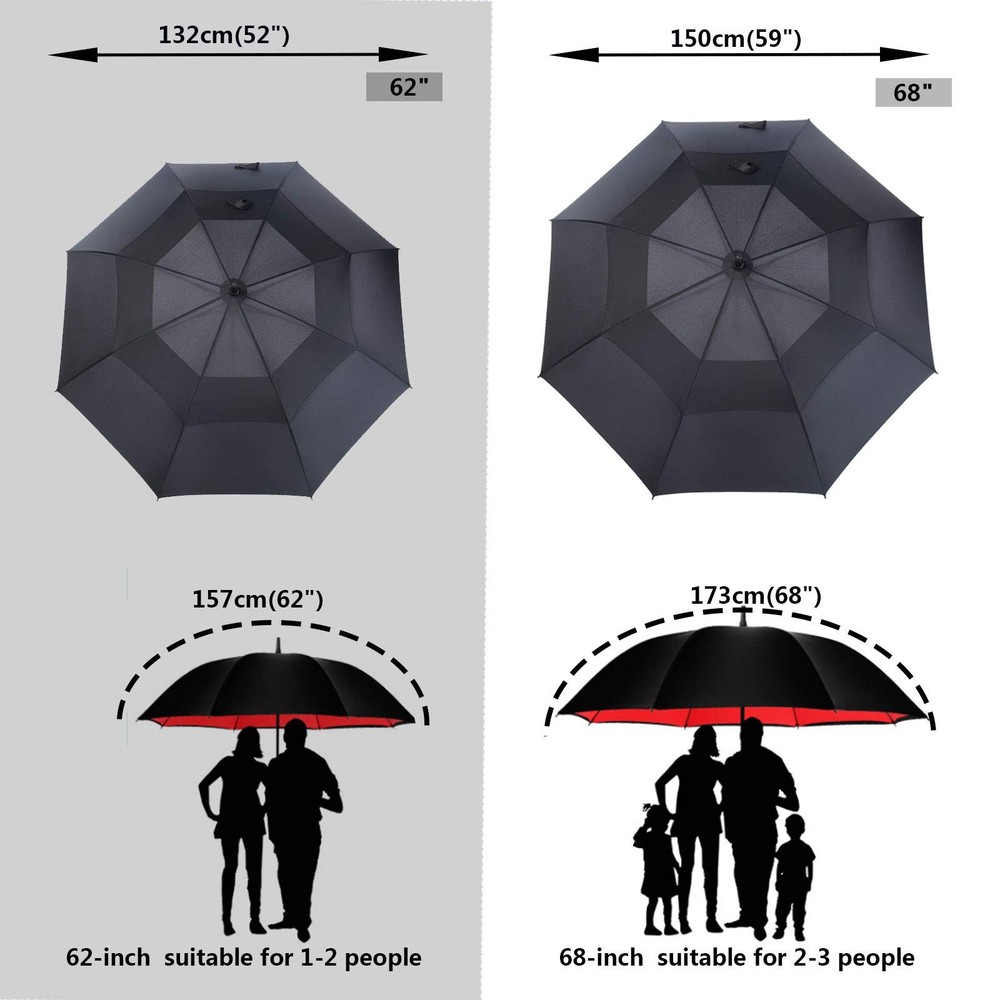 6 Pack Golf Umbrella 62/68 Inch Large Oversize Double Canopy Vented Automatic...
