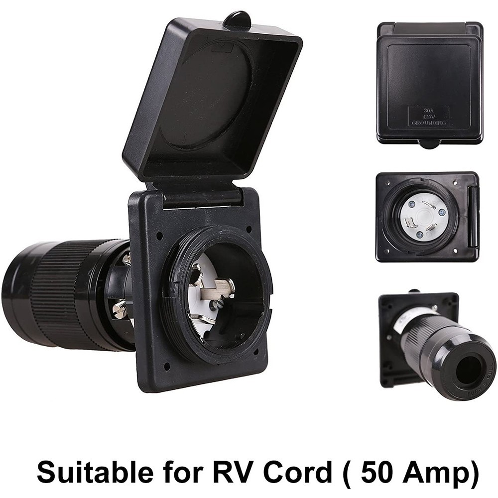 RV 125/250V 50 AMP Power Plug Twist Lock Inlet with 3 Stainless Steel / Black