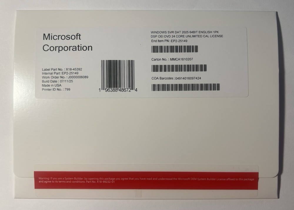 Microsoft Windows server 2025 datacenter 24 Core Unlimited Cals License Key (NEW