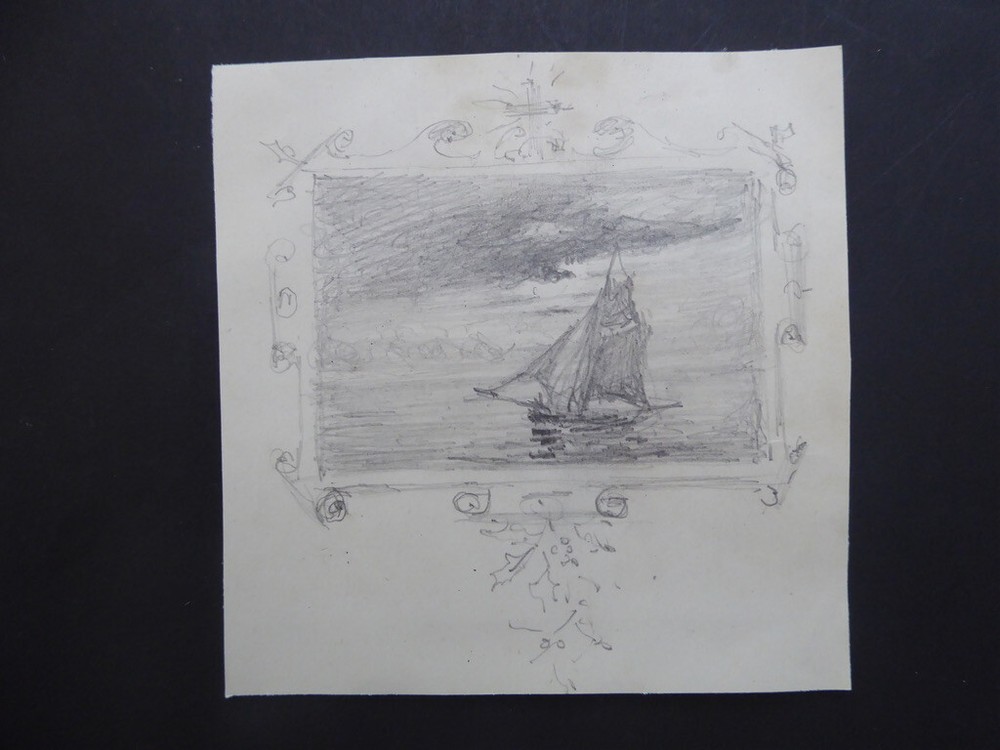 Victorian scrapbook small sketch sailing ship