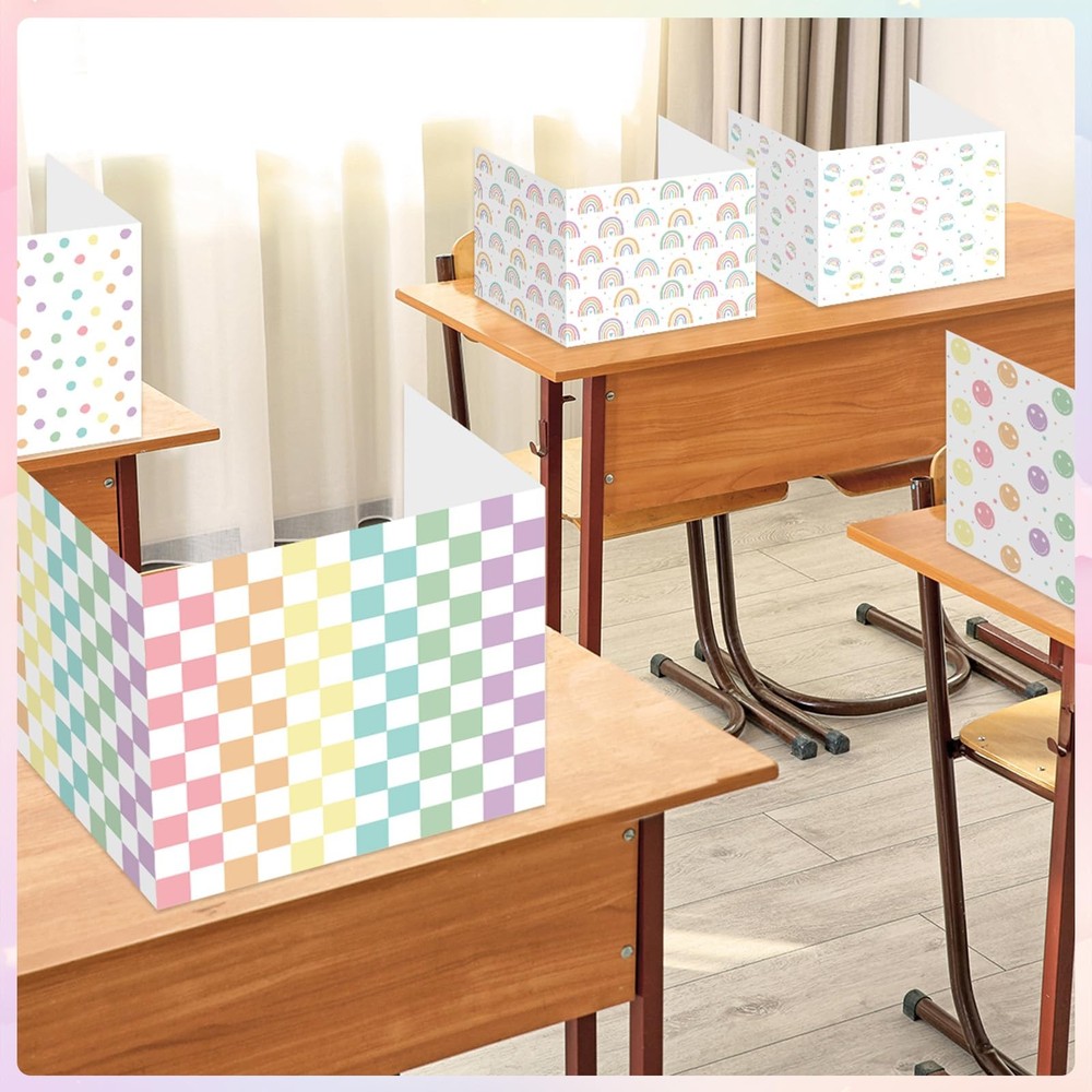 30 Pack Desk Dividers Students Rainbow Privacy Folder Waterproof Testing Boards