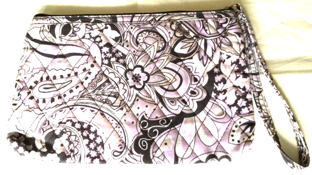 Quilted Purple Pattern Design Make Up Bag Zip Wrist Strap