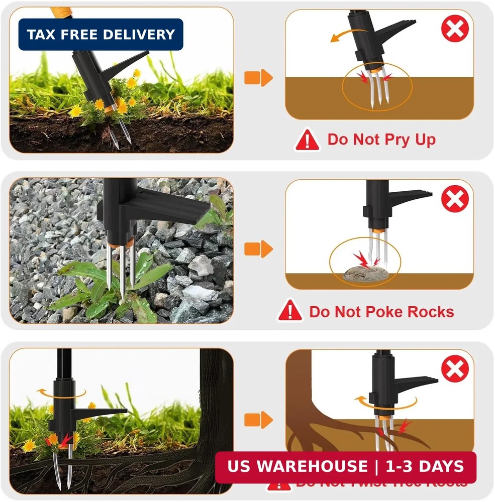 Weed Puller Tool, Fully Stand Up Weeding Tool With 3 Claws - Zero Bending and Ba