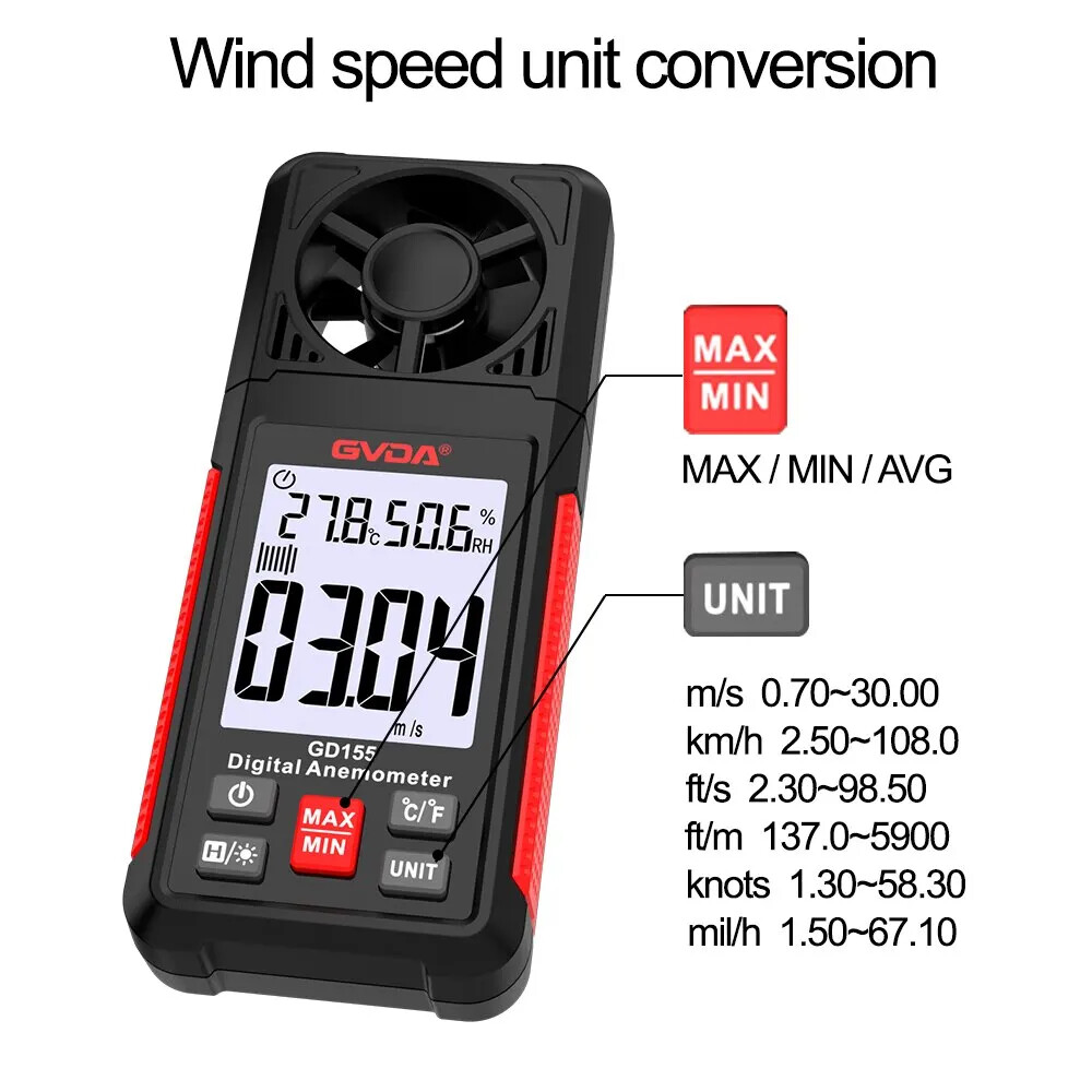 Digital Anemometer Handheld Wind Speed Meter GD155 for Measuring Wind Speed
