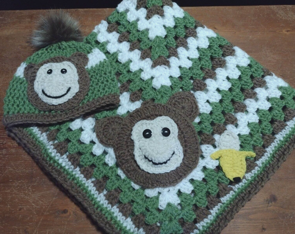 Crochet "Monkey" Baby Afghan & Hat