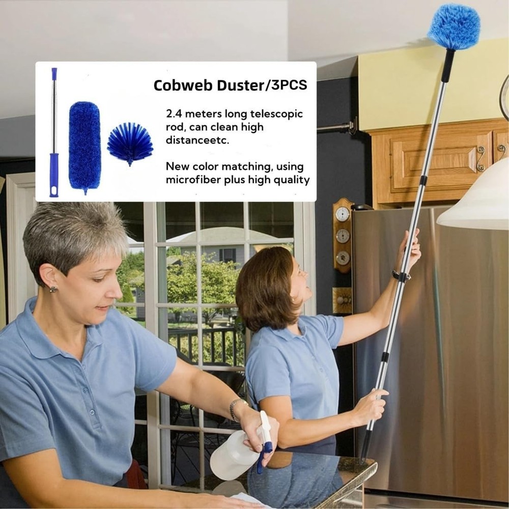 Cobweb Duster with Extension Pole,Spider Web Remover 2PCS Cob Web Duster 15-100