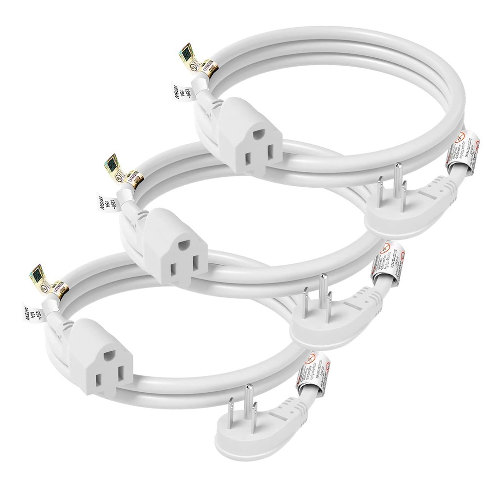 FIRMERST 1875W Flat Plug Extension Cord 3 Feet 14 AWG 15A 3 Feet, White