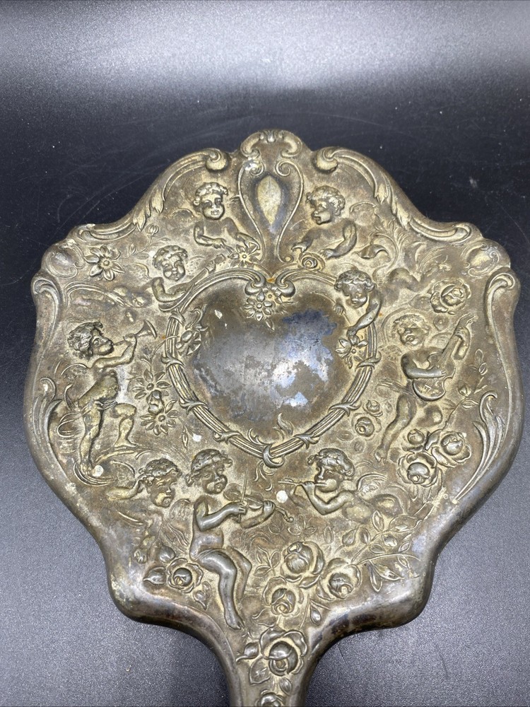 Victorian Silverplate Repousse Cherub Frame Vanity Mirror
